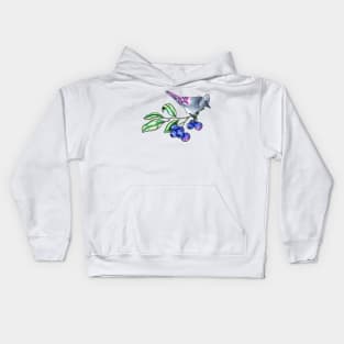 Watercolor blue jay with berries Kids Hoodie